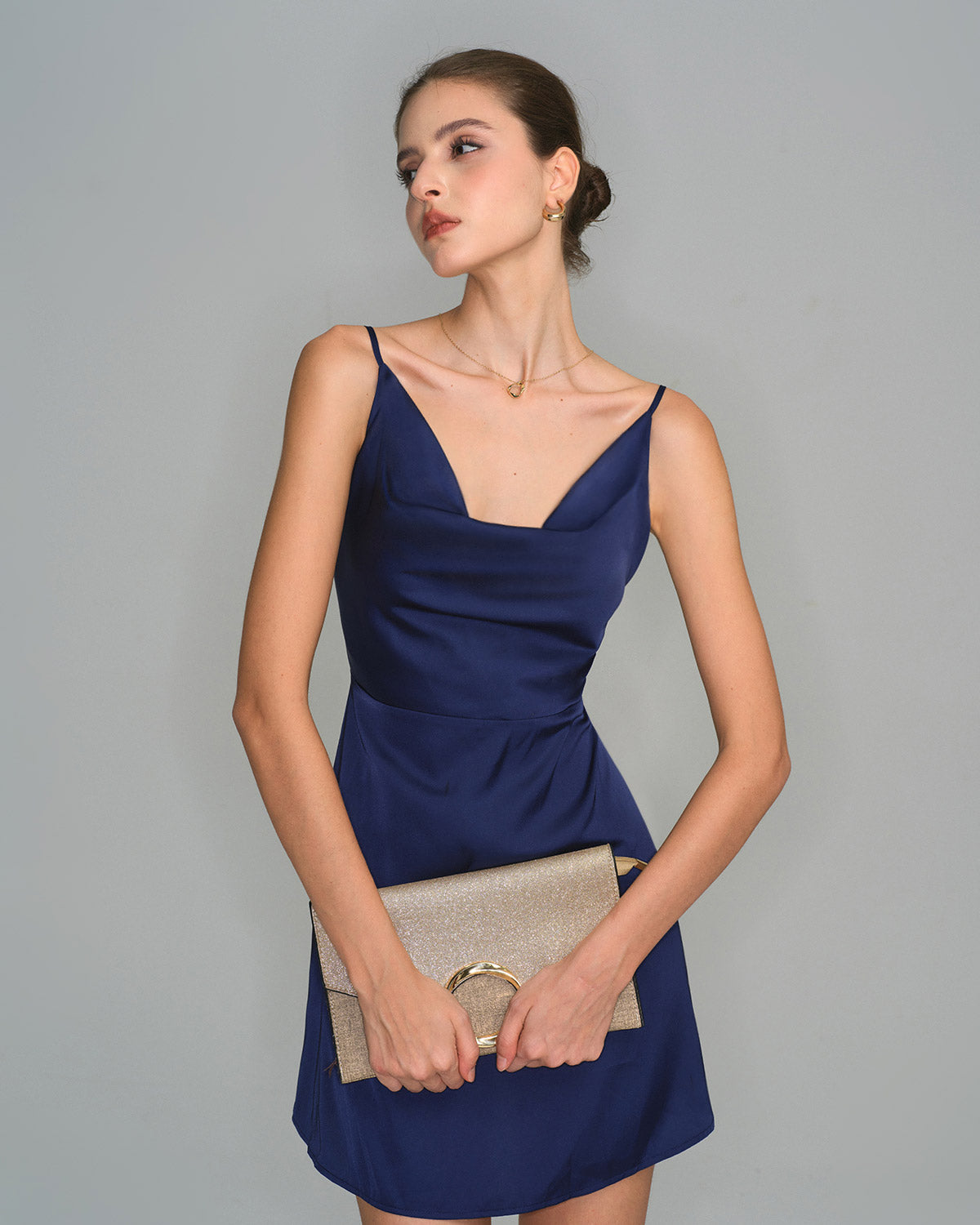 Navy Satin Cowl Neck Slip Mini Dress & Reviews - Navy - Dresses | RIHOAS Navy Satin Cowl Neck Slip Mini Dress & Reviews - Navy - Dresses | RIHOAS