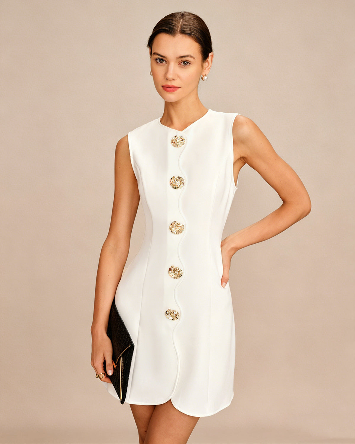White Button Tunic Mini Dress & Reviews - White - Dresses | RIHOAS