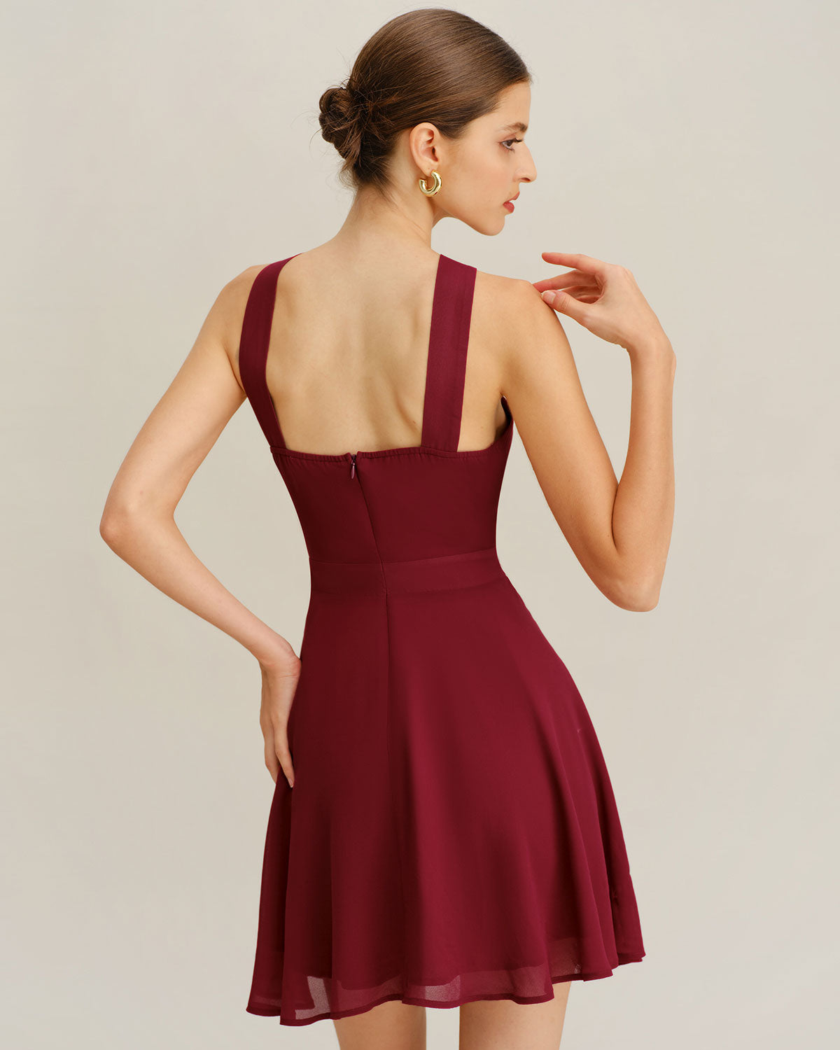 Rihoas Women's Chiffon A-Line Sleeveless Mini Dress, Wine Red / M