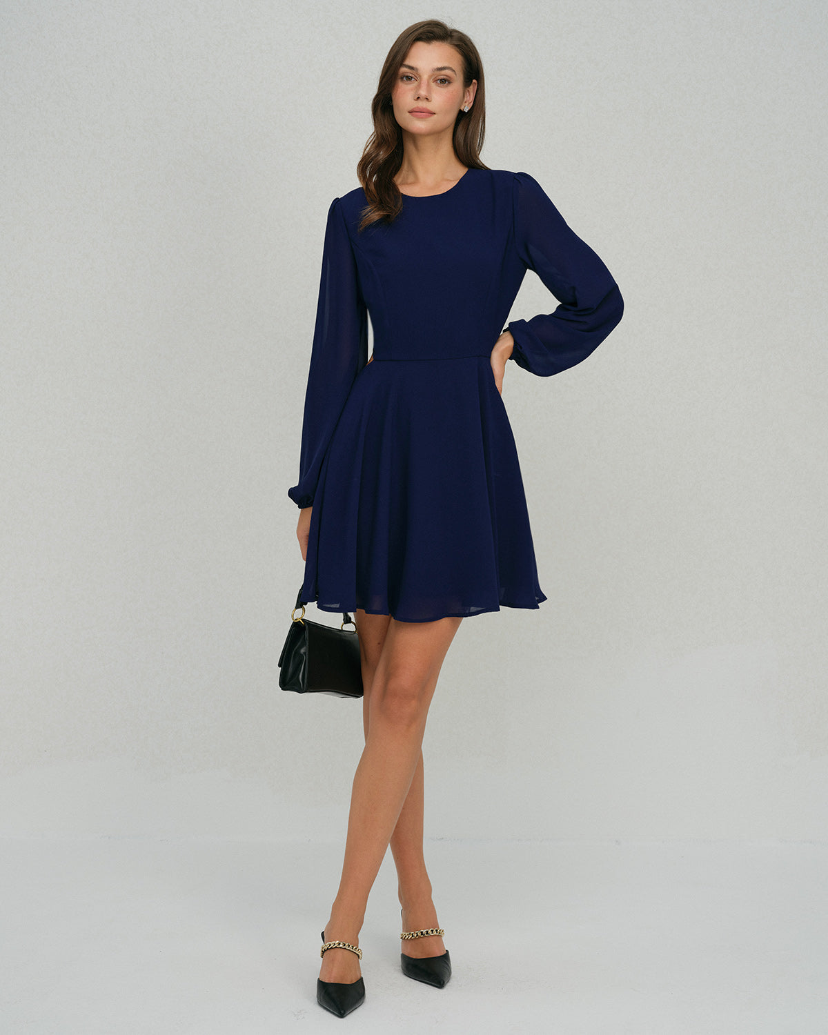 Blue Chiffon Backless A-Line Mini Dress & Reviews - Blue - Dresses | RIHOAS Blue Chiffon Backless A-Line Mini Dress & Reviews - Blue - Dresses | RIHOAS