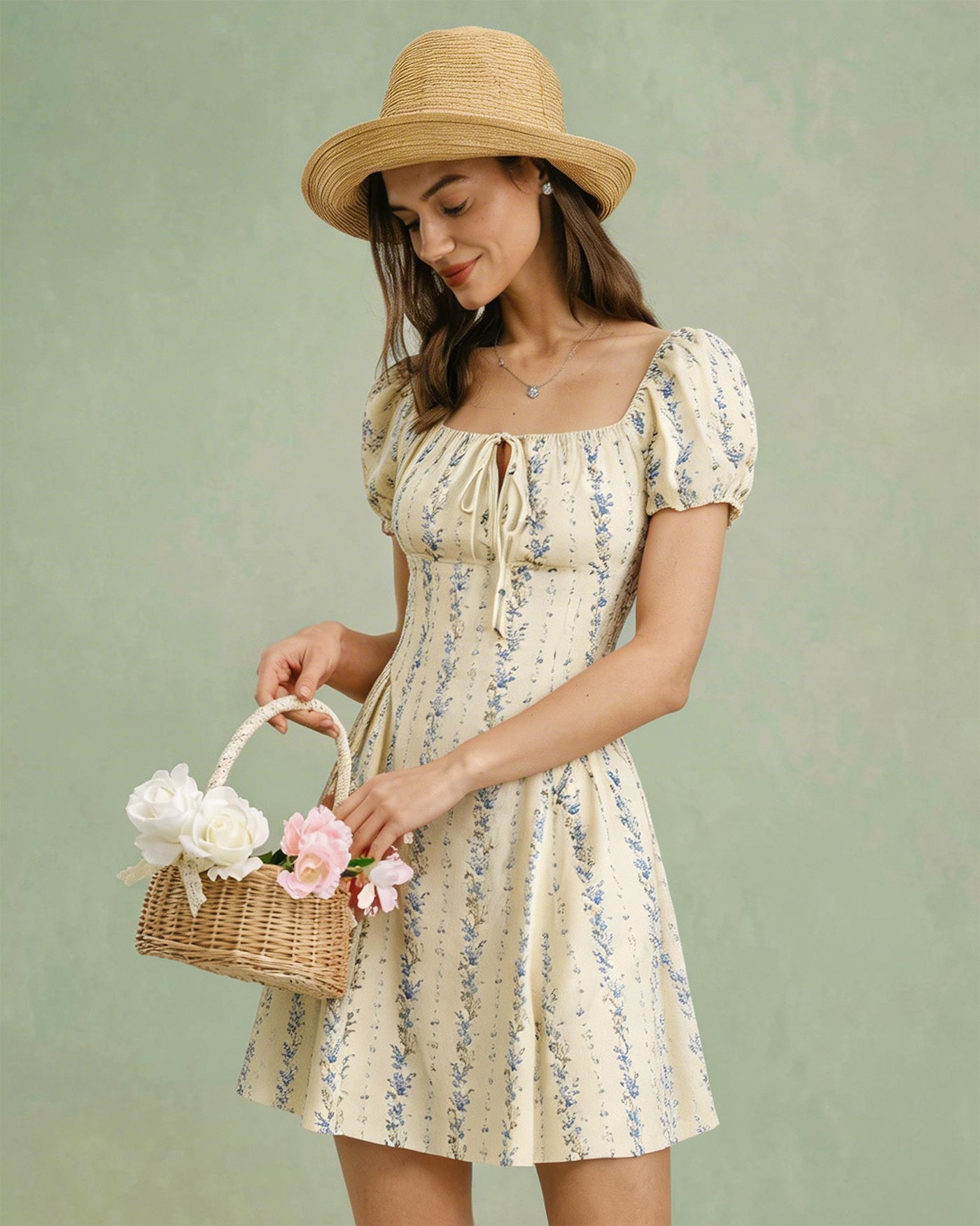 Apricot Square Neck Floral Mini Dress & Reviews - Apricot - Dresses ...