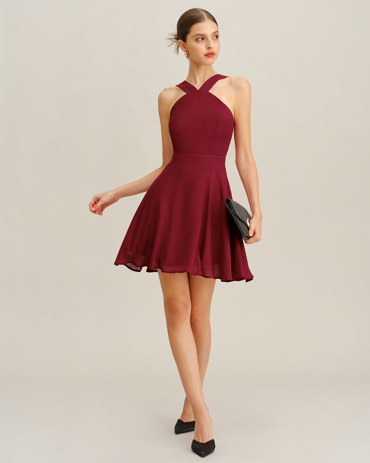 Rihoas Women's Chiffon A-Line Sleeveless Mini Dress, Wine Red / XL