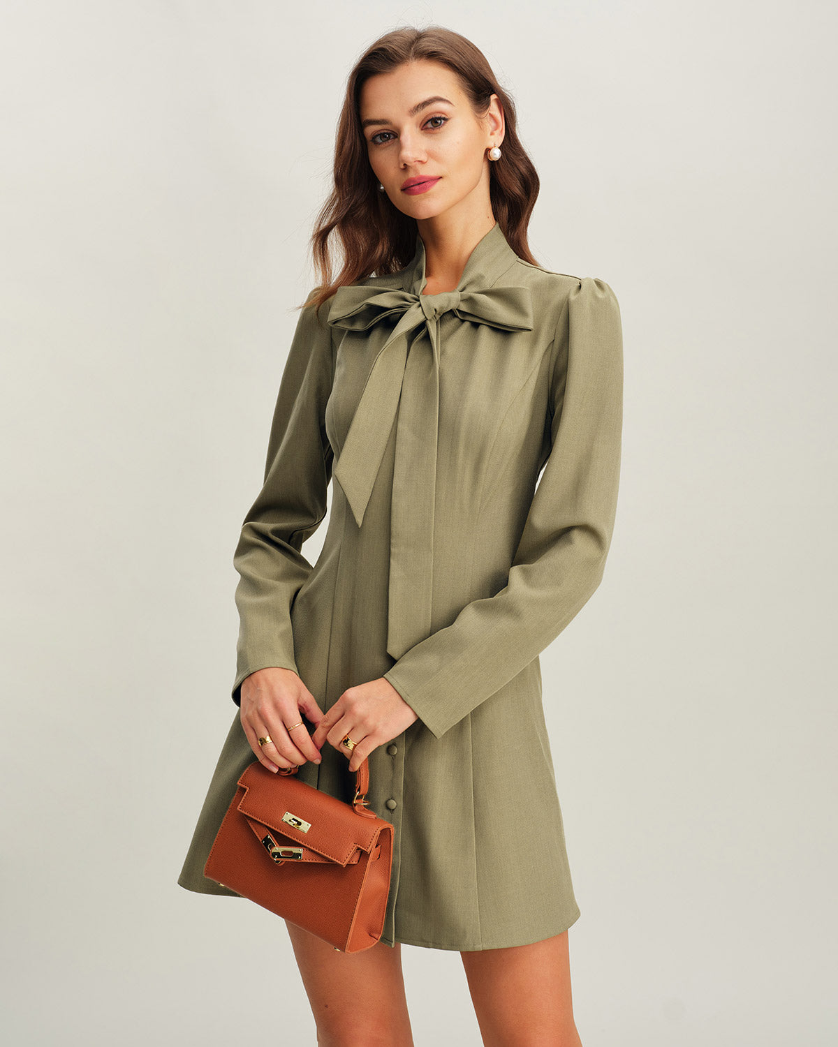 Green Tie Neck A-Line Mini Dress & Reviews - Light Green - Dresses | RIHOAS Green Tie Neck A-Line Mini Dress & Reviews - Light Green - Dresses | RIHOAS
