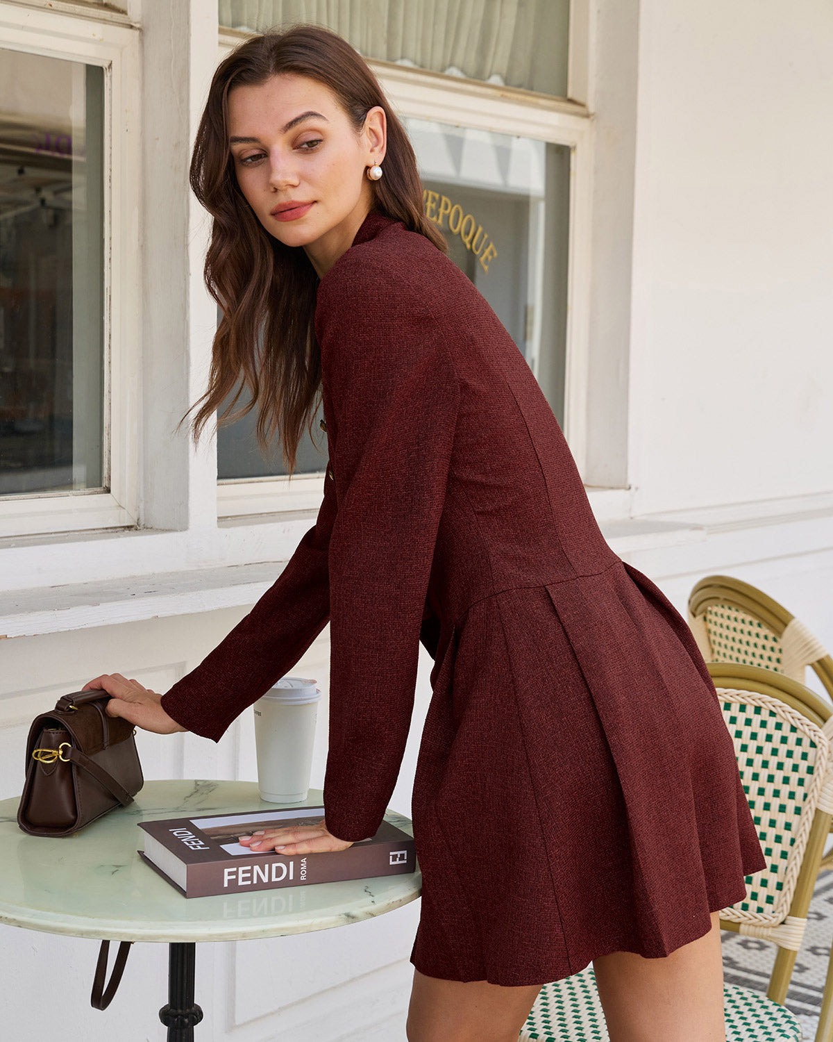 Rihoas Vintage Burgundy Blazer Dress Pleated Mini Dress for Workwear Office Holiday Party, Wine Red / L Rihoas Vintage Burgundy Blazer Dress Pleated Mini Dress for Workwear Office Holiday Party, Wine Red / L
