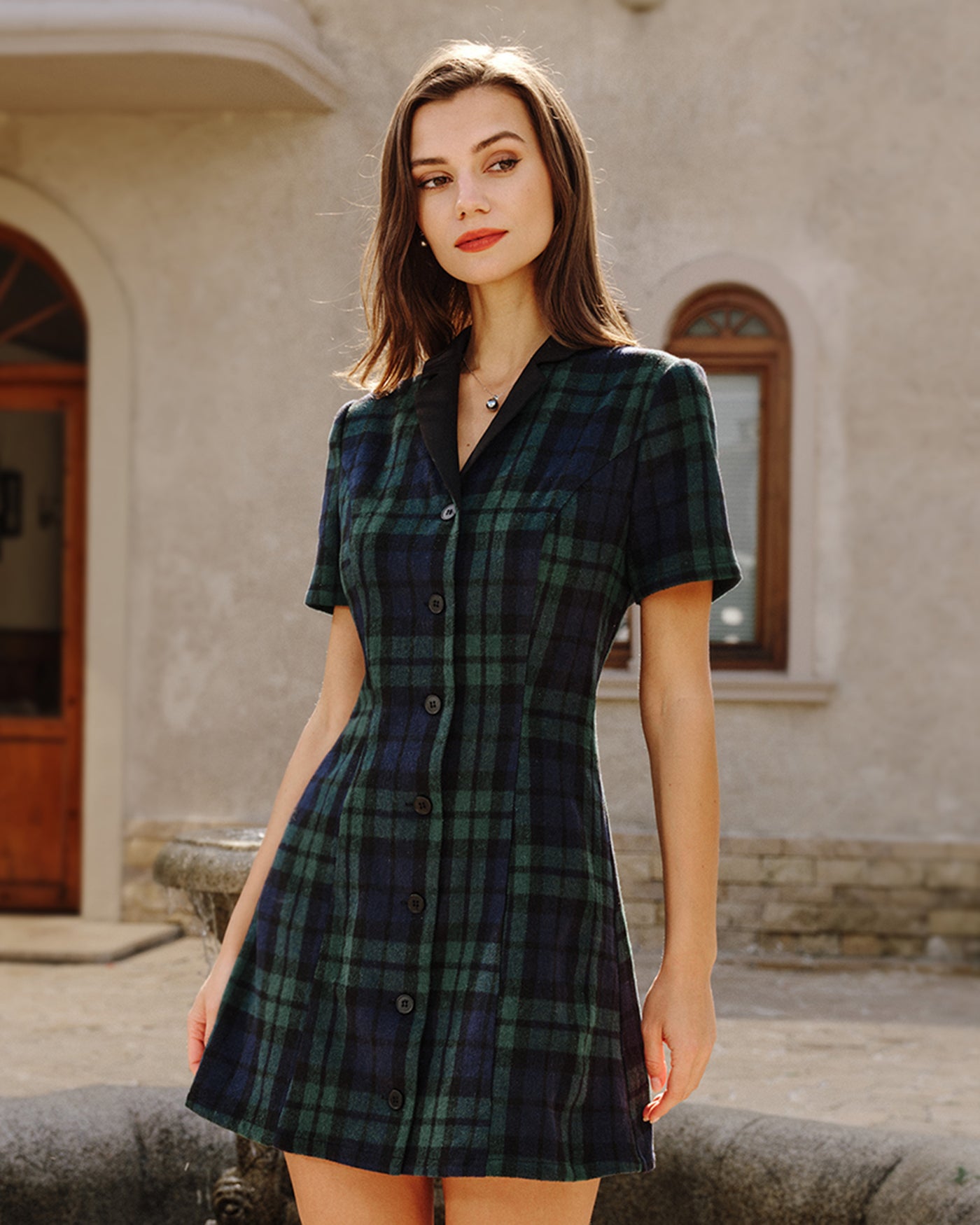 Green Plaid Collar Mini Dress & Reviews - Green - Dresses | RIHOAS Green Plaid Collar Mini Dress & Reviews - Green - Dresses | RIHOAS