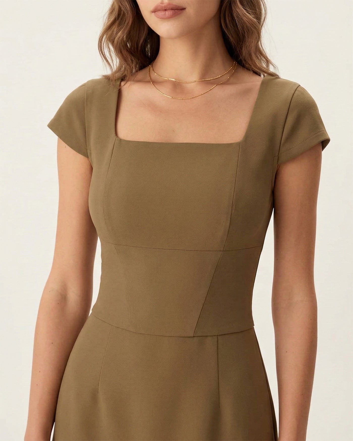 Brown Square Neck Cap Sleeve Mini Dress & Reviews - Brown - Dresses
