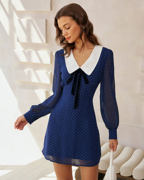 Blue Polka Dot Chiffon Mini Dress & Reviews - Blue - Dresses | RIHOAS Blue Polka Dot Chiffon Mini Dress & Reviews - Blue - Dresses | RIHOAS