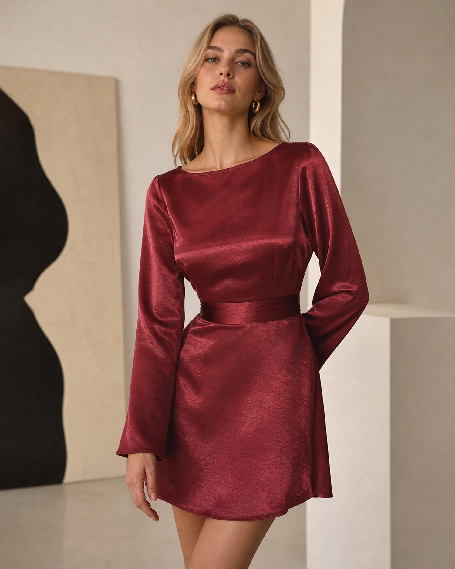 Women's Woven Polyester Mini Dress - RIHOAS