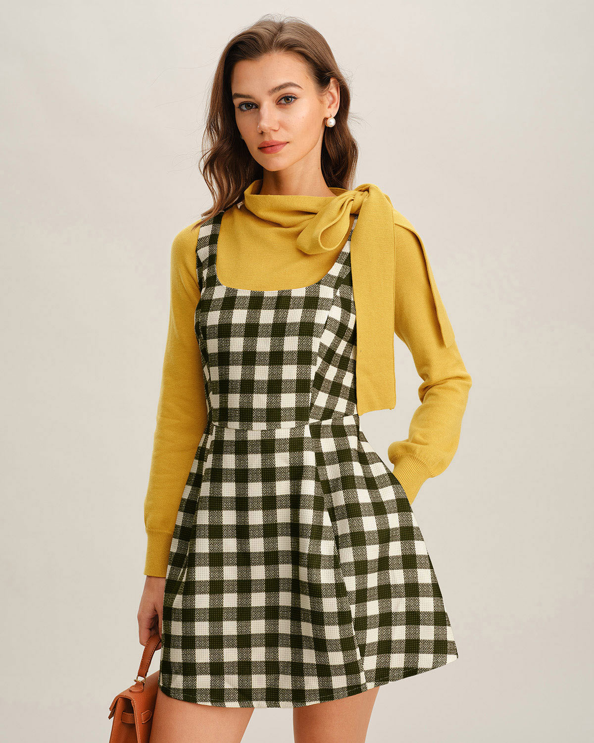 Rihoas Plaid Sleeveless Mini Dress, Green / S