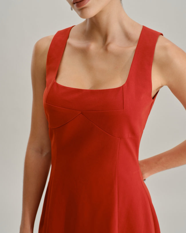 Red Square Neck A-Line Mini Dress
