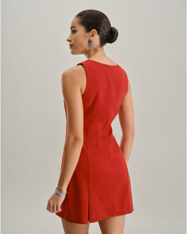 Red Square Neck A-Line Mini Dress