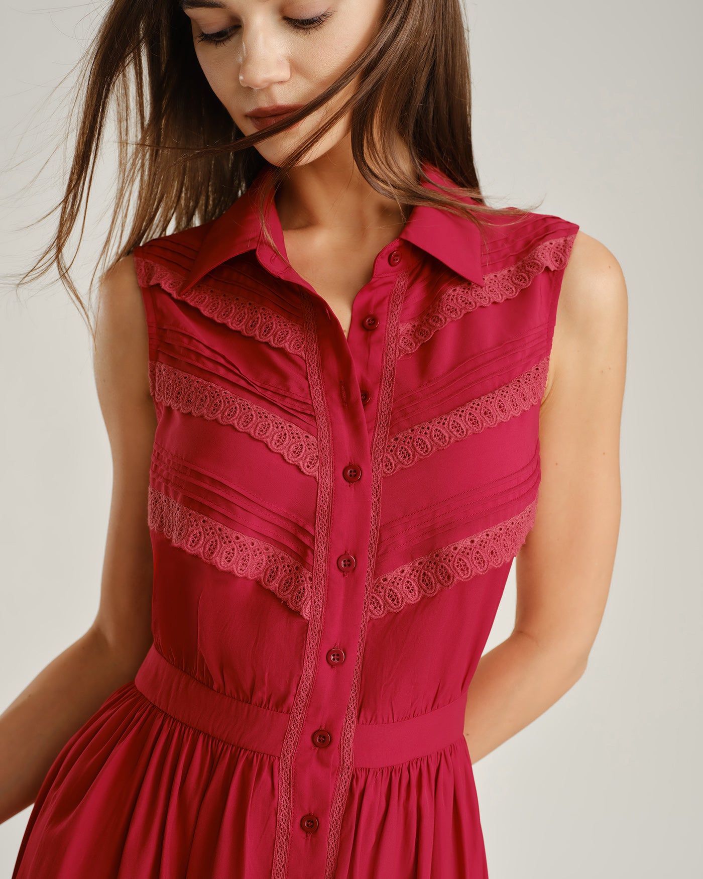 Red Collar Lace Button Mini Dress & Reviews - Red - Dresses | RIHOAS Red Collar Lace Button Mini Dress & Reviews - Red - Dresses | RIHOAS