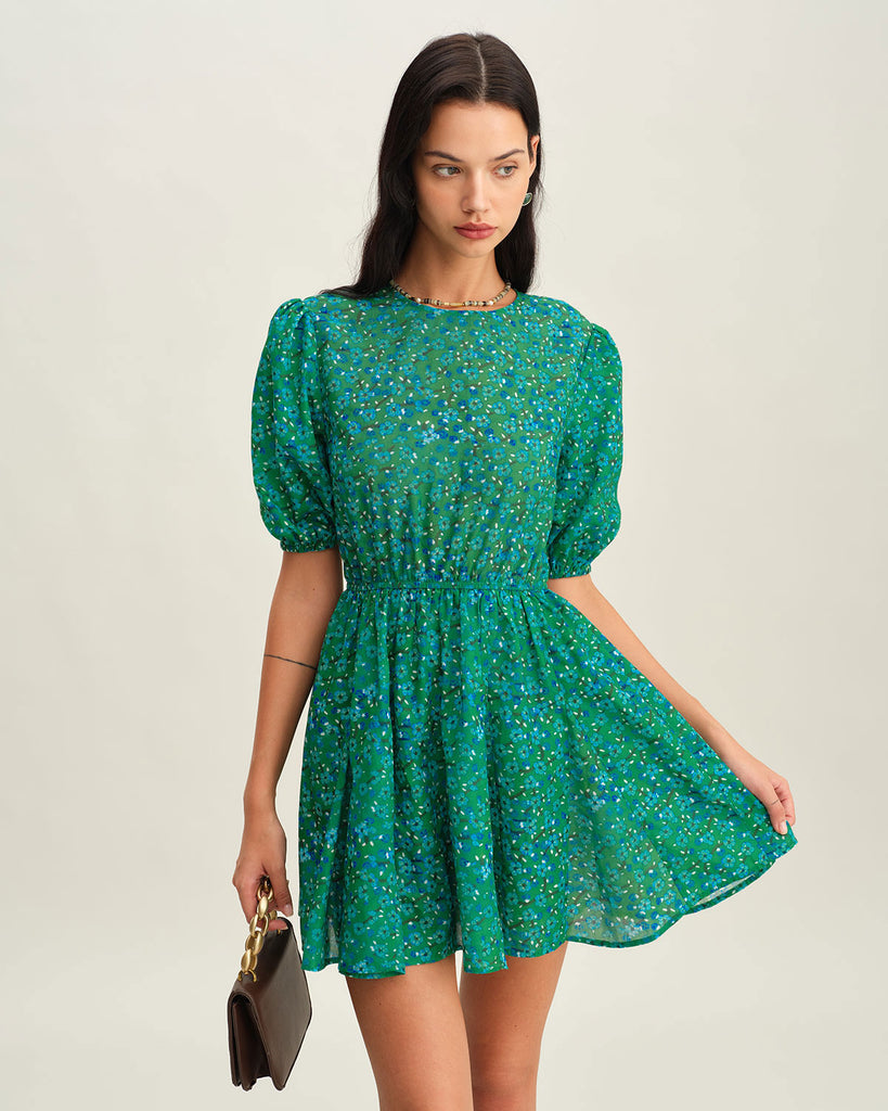 Women's Woven Polyester Mini Dress Green Dresses - RIHOAS