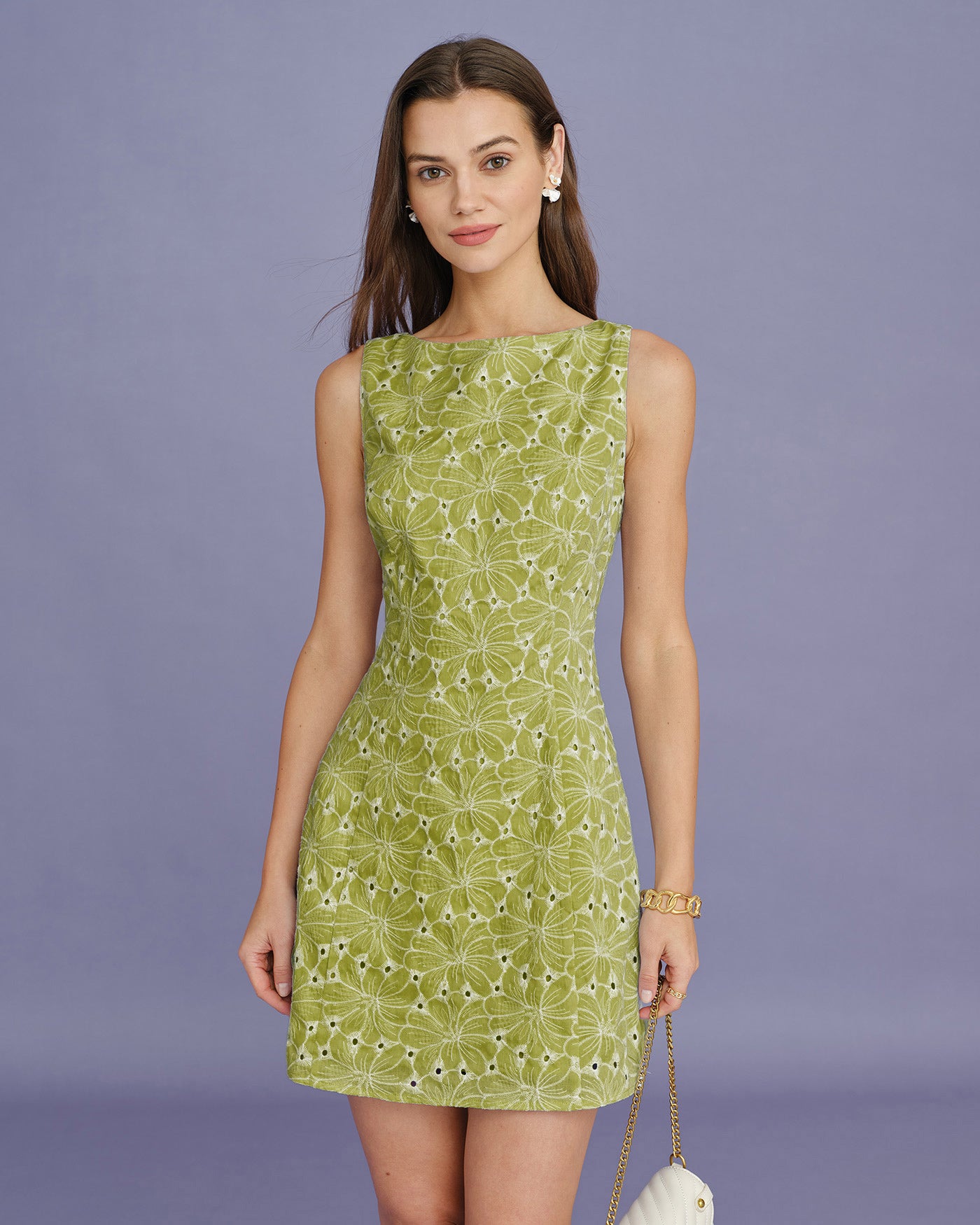 Green Boat Neck Embroidery Mini Dress & Reviews - Green - Dresses | RIHOAS Green Boat Neck Embroidery Mini Dress & Reviews - Green - Dresses | RIHOAS