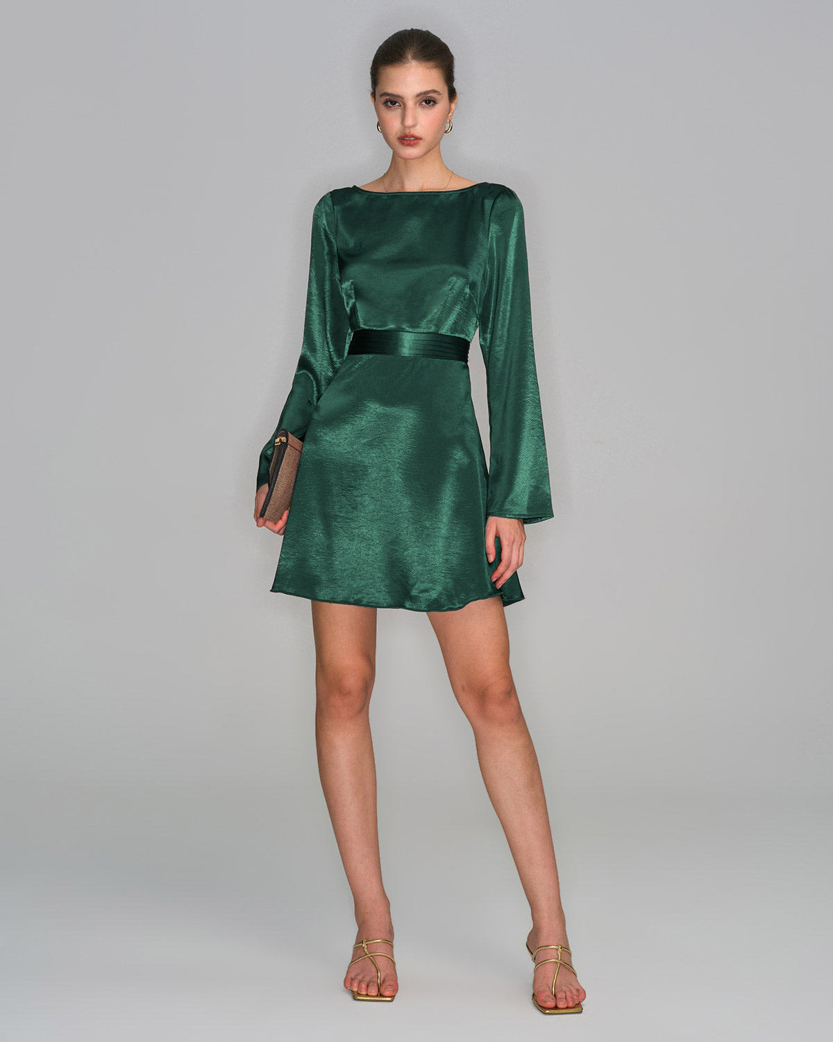 satin mini dress green Easy to Love Flared featuring a timeless V neckline for a universally flattering fit Buy Emerald Green Textured Satin