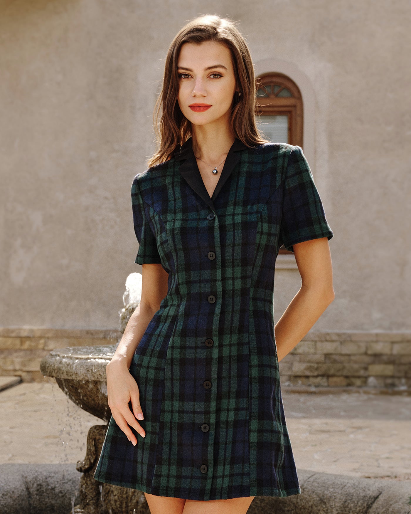 Green Plaid Collar Mini Dress & Reviews - Green - Dresses | RIHOAS Green Plaid Collar Mini Dress & Reviews - Green - Dresses | RIHOAS