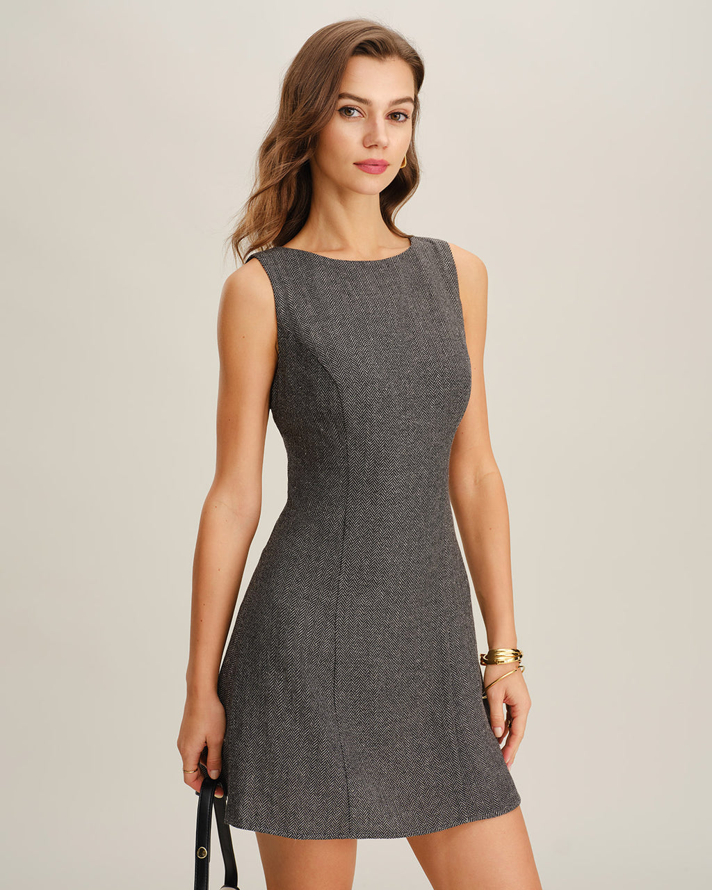 Women's Woven Polyester Mini Dress Grey Dresses - RIHOAS