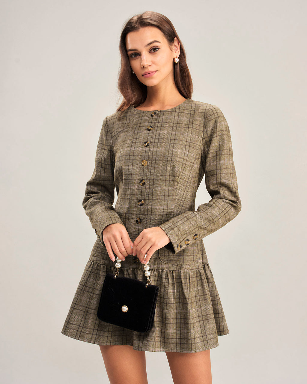 Women's Woven Polyester Mini Dress Khaki Dresses - RIHOAS