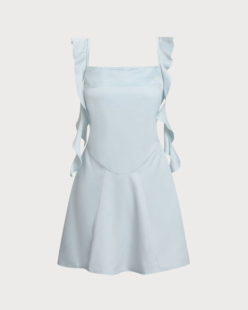 Women's Woven Polyester Mini Dress Light Blue Dresses - RIHOAS