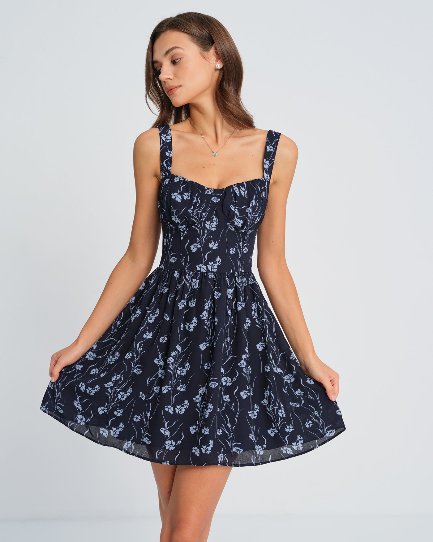 knee length dresses for ladies Champagne Showers Halterneck Slip Mini Dress Navy L main image 1