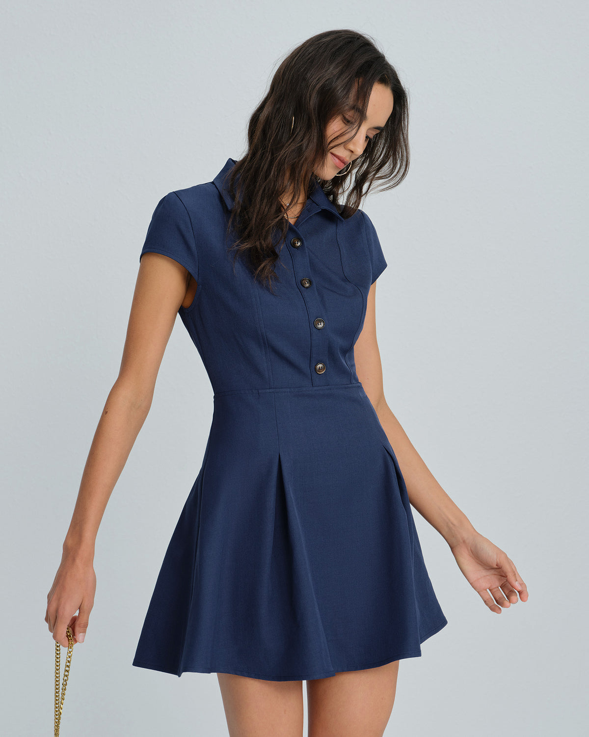 Women's Woven Polyester Mini Dress Navy Dresses - RIHOAS