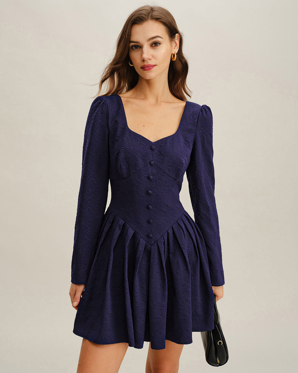 Women's Woven Polyester Mini Dress Navy Dresses - RIHOAS