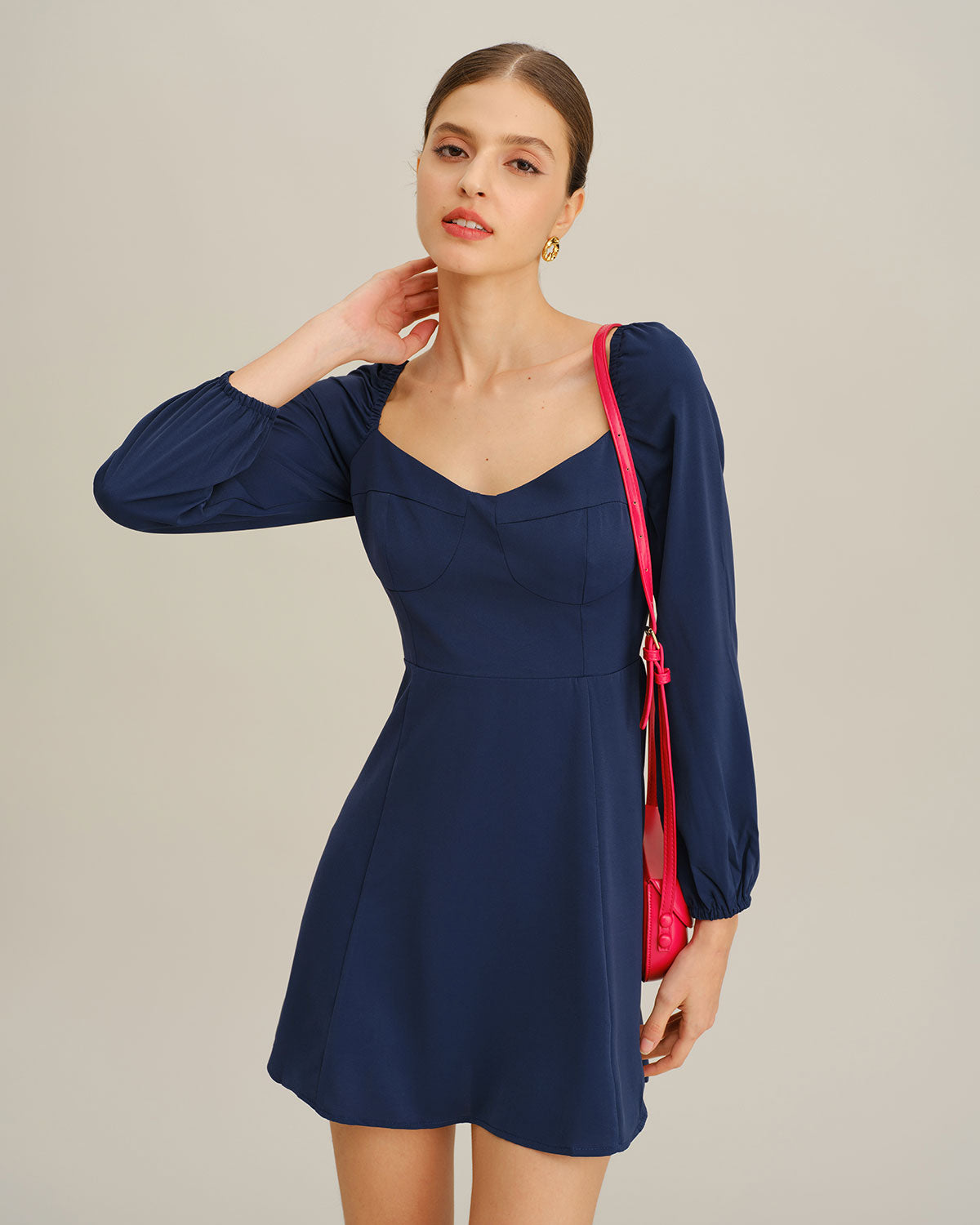 Women's Woven Polyester Mini Dress Navy Dresses - RIHOAS