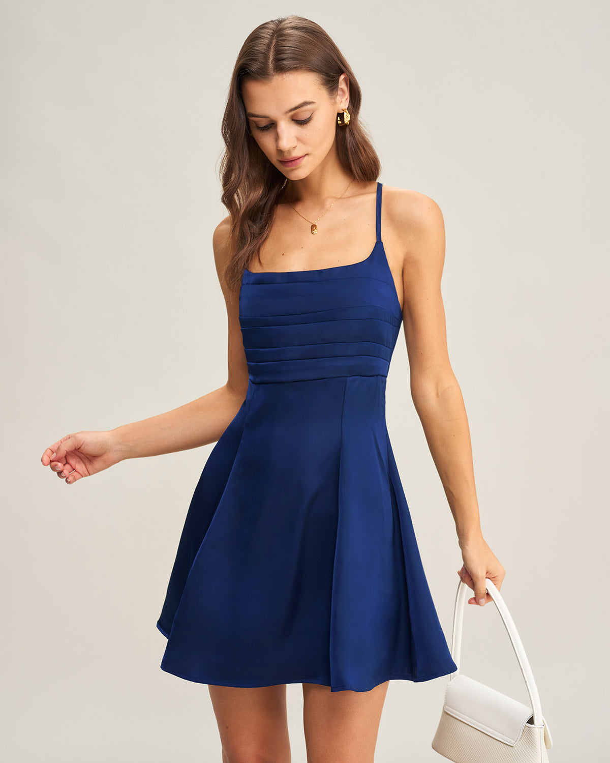 Women's Woven Polyester Mini Dress Navy Dresses - RIHOAS