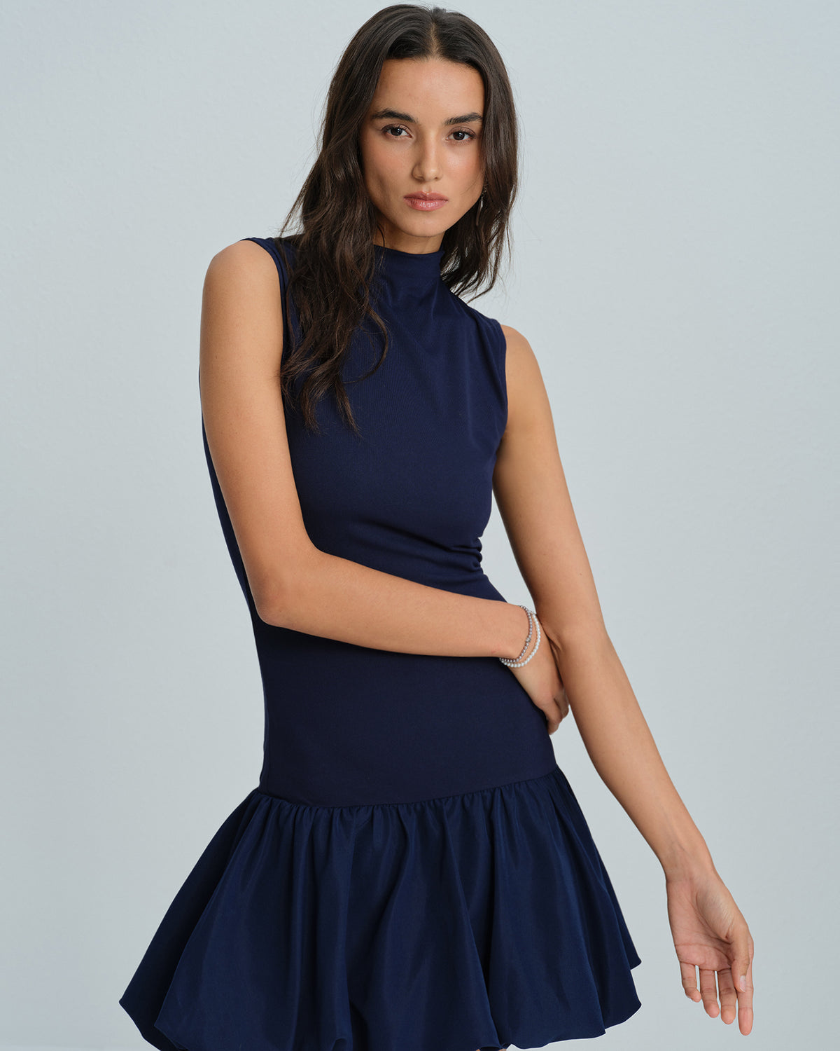 Women's Woven Polyester Mini Dress Navy Dresses - RIHOAS