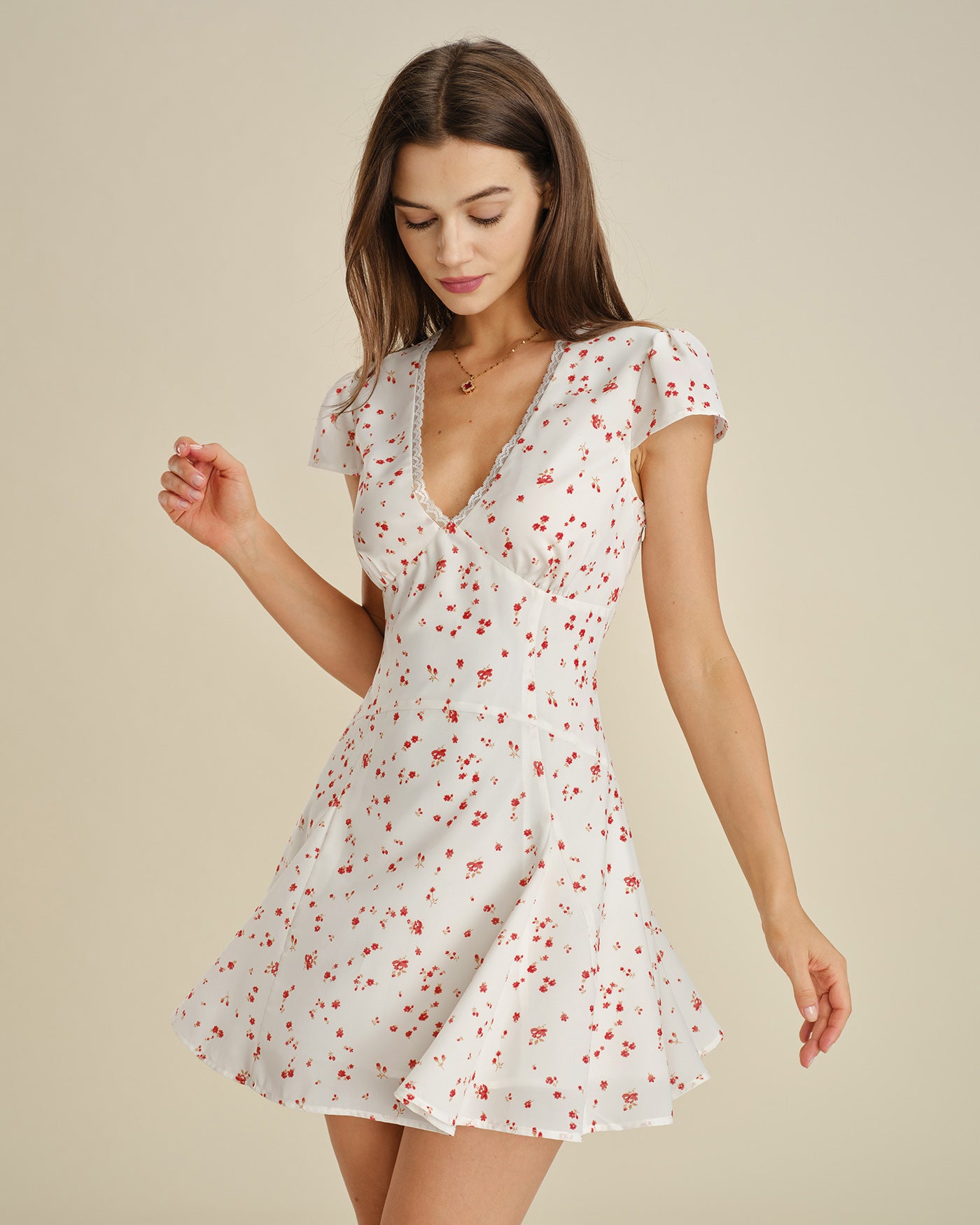 Women's Woven Polyester Mini Dress Off White Dresses - RIHOAS