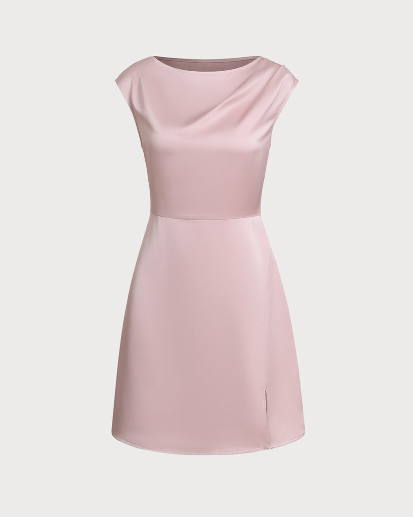 Women's Woven Polyester Mini Dress Pink Dresses - RIHOAS