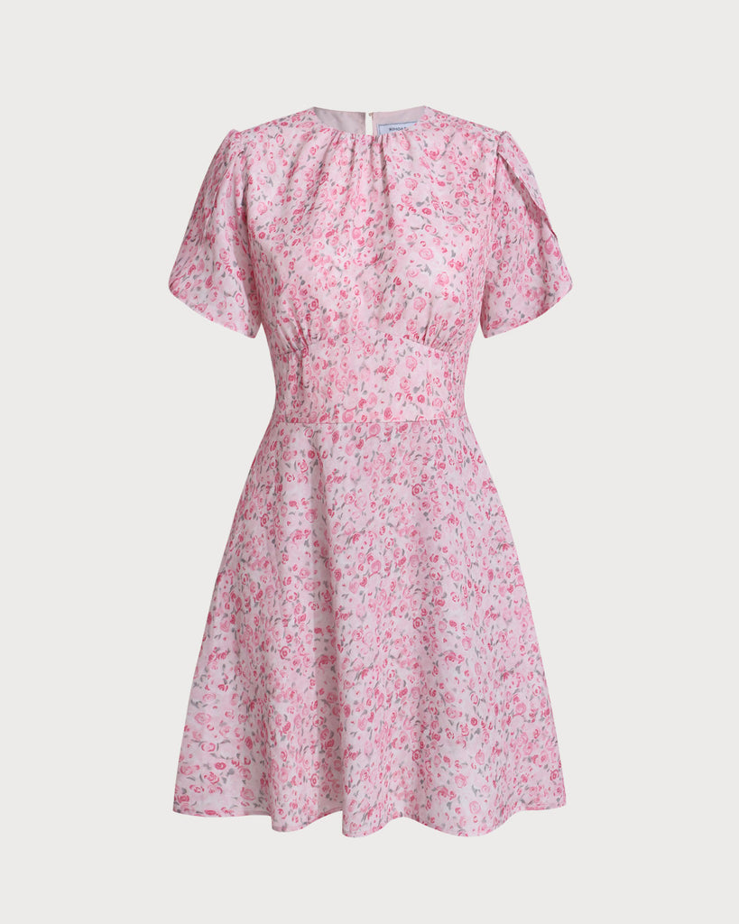 Women's Woven Polyester Mini Dress Pink Dresses - RIHOAS