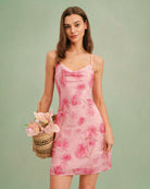 Women's Woven Polyester Mini Dress Pink Dresses - RIHOAS