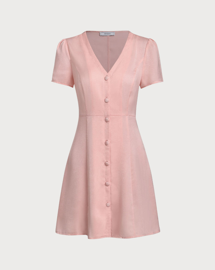 Women's Woven Polyester Mini Dress Pink Dresses - RIHOAS