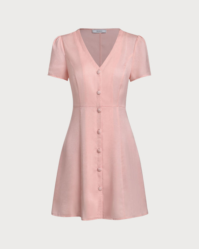 Women's Woven Polyester Mini Dress Pink Dresses - RIHOAS