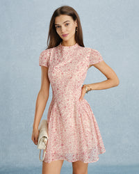 Women's Woven Polyester Mini Dress Pink Dresses - RIHOAS