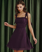 Women's Woven Polyester Mini Dress Purple Dresses - RIHOAS