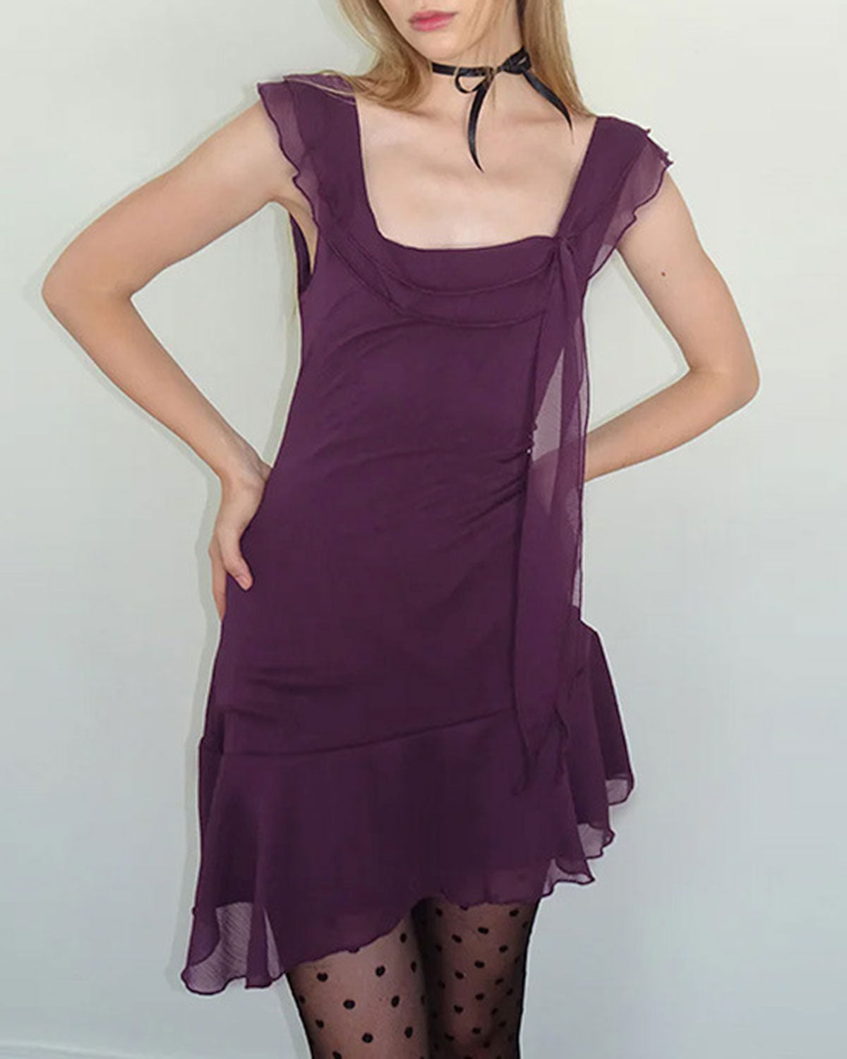 Women's Woven Polyester Mini Dress Purple Dresses - RIHOAS
