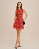 Women's Woven Polyester Mini Dress Red Dresses - RIHOAS