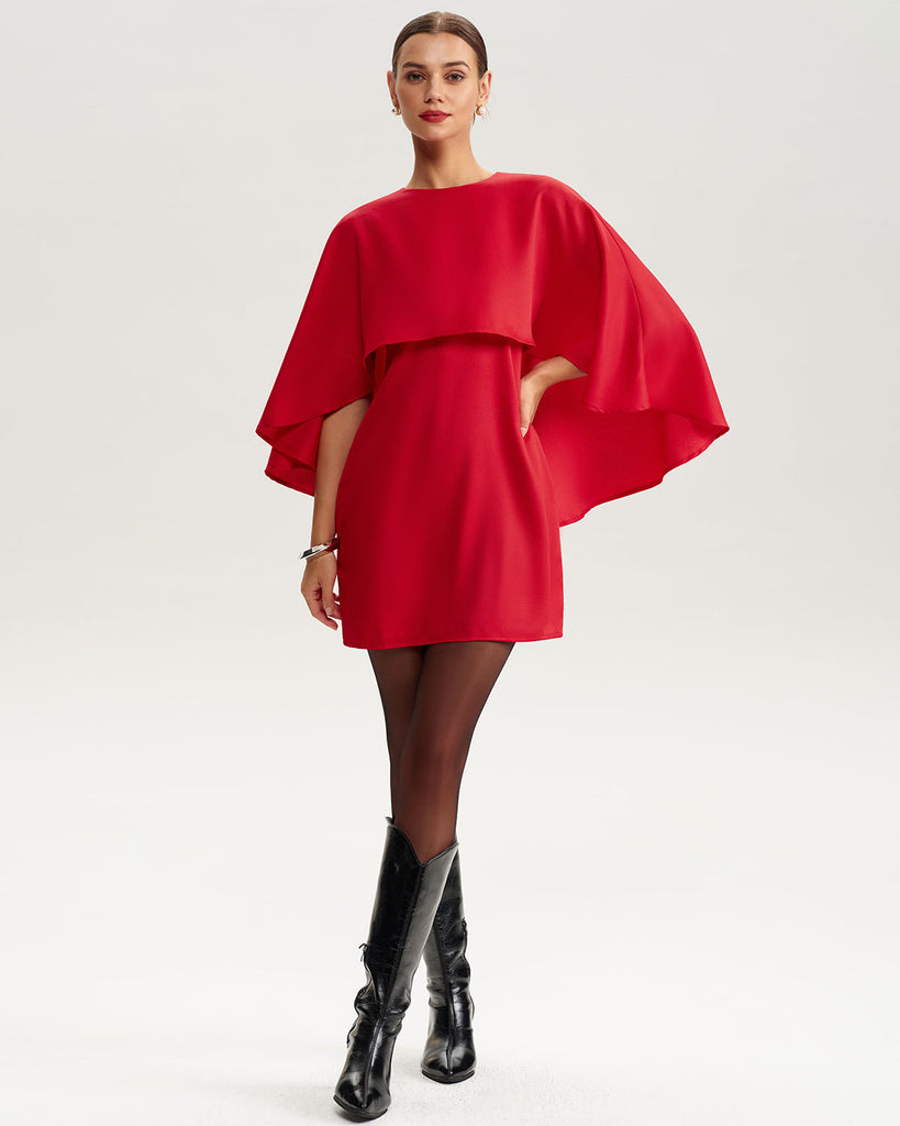 Women's Woven Polyester Mini Dress Red Dresses - RIHOAS