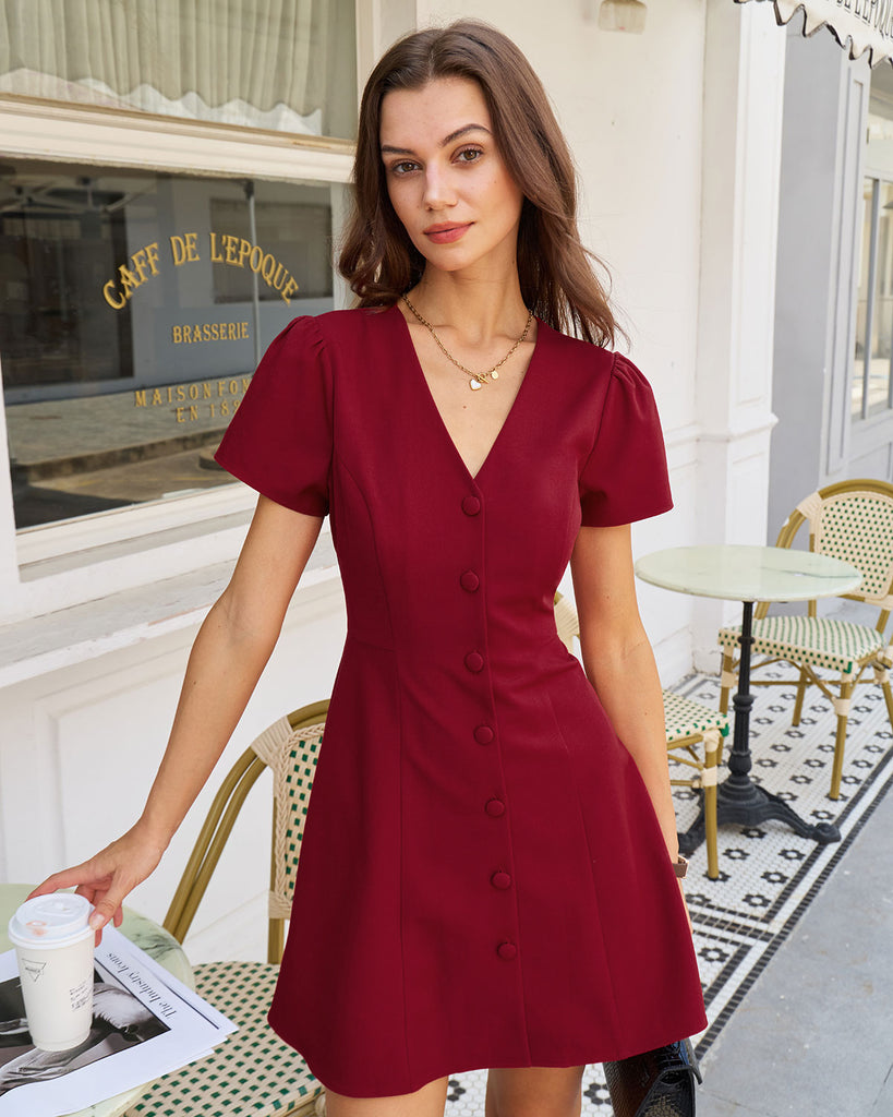 Women's Woven Polyester Mini Dress Red Dresses - RIHOAS