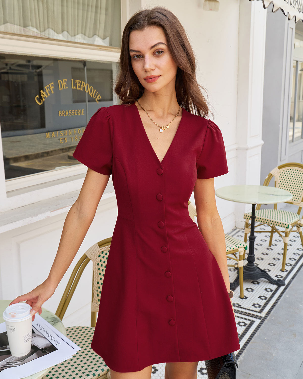 Red Button A-Line Mini Dress