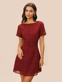 Women's Woven Polyester Mini Dress Red Dresses - RIHOAS