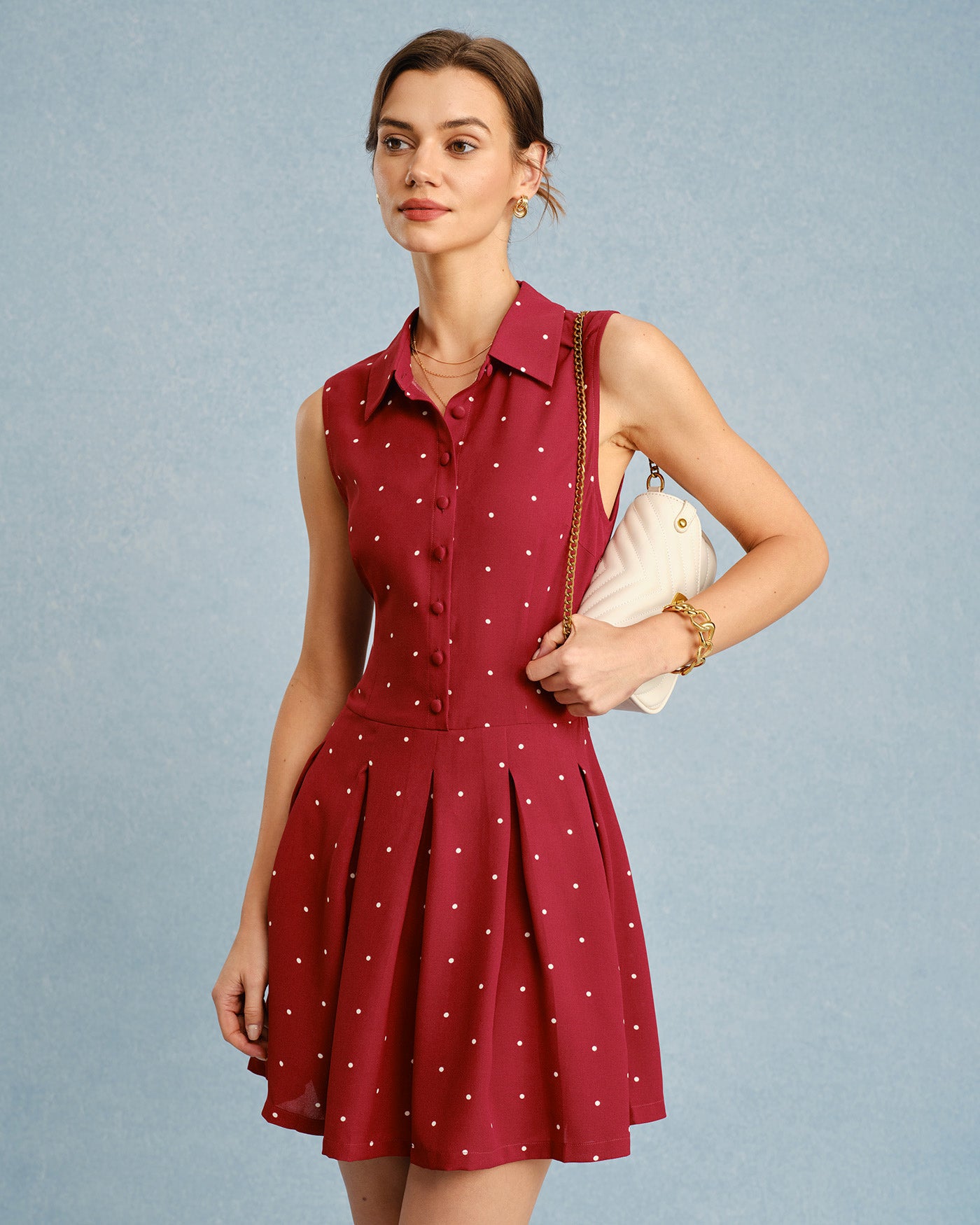 red collared dress Red Collar Polka Dot Mini Dress