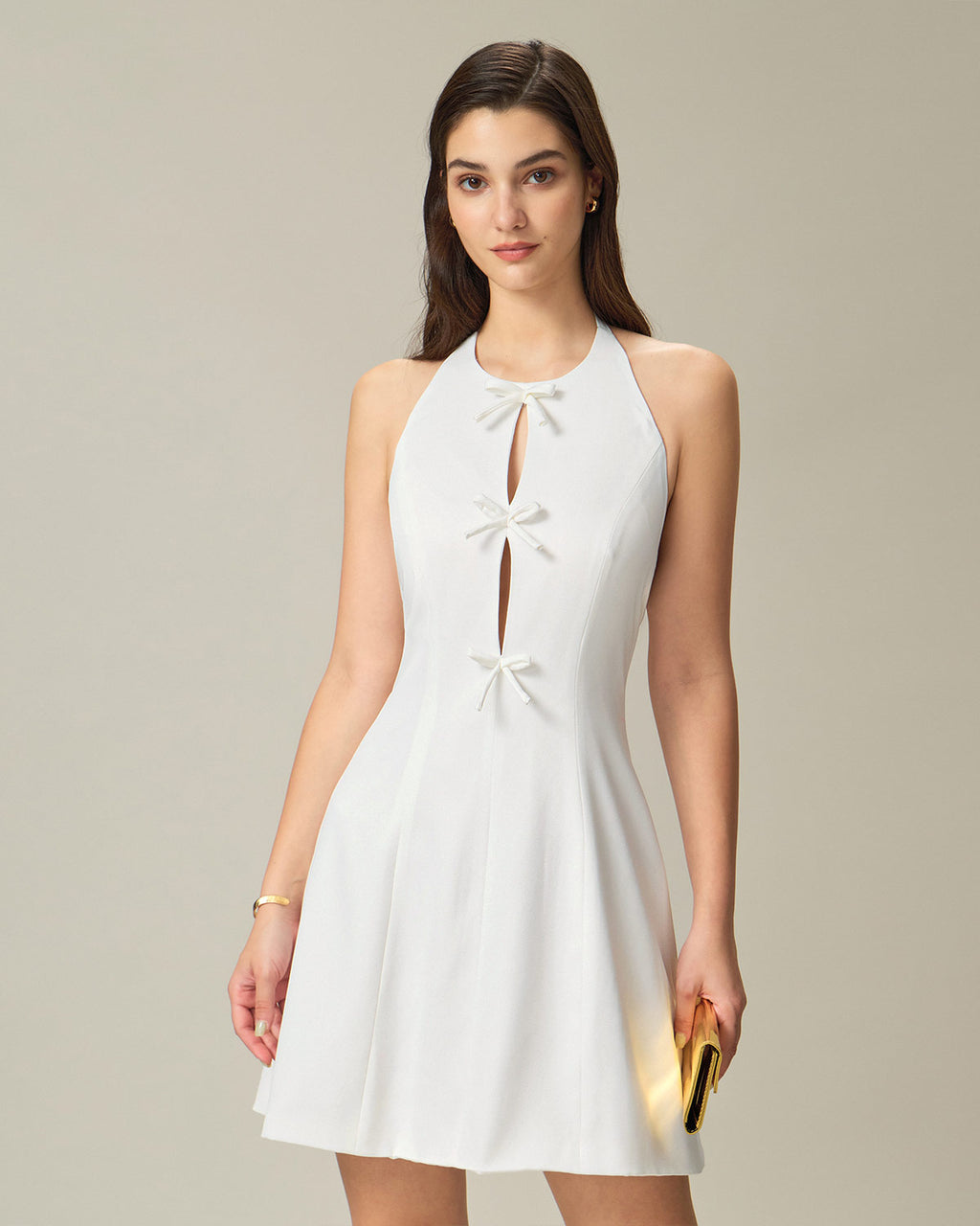 Women's Woven Polyester Mini Dress White Dresses - RIHOAS