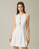 Women's Woven Polyester Mini Dress White Dresses - RIHOAS