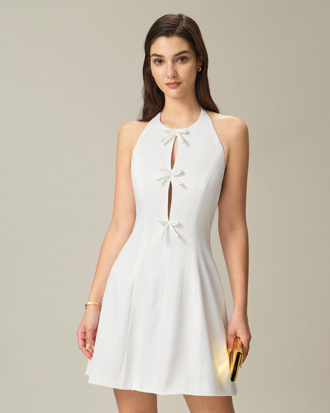 Women's Woven Polyester Mini Dress White Dresses - RIHOAS