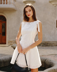 Women's Woven Polyester Mini Dress White Dresses - RIHOAS