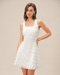 Women's Woven Polyester Mini Dress White Dresses - RIHOAS