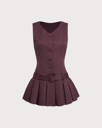 Women's Woven Polyester Mini Dress Wine Red Dresses - RIHOAS